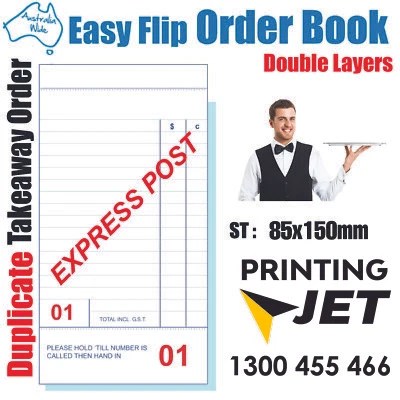 100x Small Duplicate Carbonless Restaurant Docket Order Book 85x150mm [RD142]