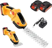 Cordless Electric Hedge Trimmer, 2-in-1 Handheld Hedge Trimmer, Speed ​​Up to 20000Rpm, with 2 * 2000Mah Battery and 2 Interchangeable Blades and Fast Charger, Suitable for Gardens, Courtyards, Lawns