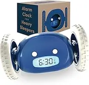 CLOCKY Super Extra Loud Alarm Clock for Heavy Sleepers on Wheels (Adults Kids Teens Bedroom) Run Away Moving Cute Annoying Jump Roll, 1-Time Snooze, Digital, Wake Up Energized -Funny Gift (Navy)