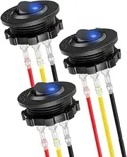 3Pcs Round Toggle LED Switch, Rocker Switch 12V Car Truck On/Off Control With 9 Connection Cables, 3Pins, 20A