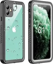 Vapesoon iPhone 11 Waterproof Case, Built-in Screen Protector 360 Full-Body Protection Clear Call Quality Heavy Duty Waterproof Shockproof Cover Case for iPhone 11 2019（6.1 Inch）-Black/Clear