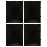 4PK Marbig A4 Document Wallet Brights File/Paper Storage Organiser Folder Black