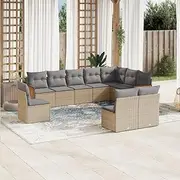 Patio Furniture Sets 10 Piece Garden Sofa Set with Cushions Beige Poly Rattan