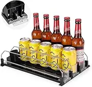 WADY Drink Organizer for Fridge - 3 Rows Soda Can Dispenser, Automatic Glide Organizer, Width Adjustable, Self-Pushing (Black)