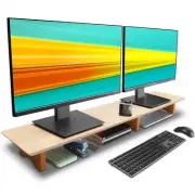 Aothia Large Dual Monitor Stand Riser, Solid Wood Desk Shelf with Eco Cork Le...