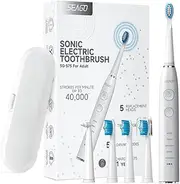 SEAGO Rechargeable Toothbrush with 5 Brush Heads And Travel Case, Deep Clean for Adults, One Charge for 300 Days, 5 Modes with 2 Minute Timer, SG575, White
