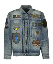 Sacai Patch-Embellished Distressed Denim Jacket 1,2 blue