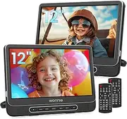 WONNIE 12" Two Car DVD Players Dual Screen Portable DVD Players for Car Headrest with 5-Hour Rechargeable Battery, 2 Mounting Brackets, Region Free, Support USB/Sync TV