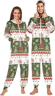 [AIXIWAWA] Adult Onesie Pajamas Christmas Tree Pattern, One Piece Pajama Jumpsuits for Men Women Zip Front S