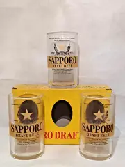 Sapporo Draft Beer Glass Set of 3 Japan Vintage Promotional Barware Collectible