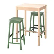 RÖNNINGE / RÖNNINGE bar table and 2 bar stools, birch/green