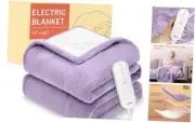 LuxeHeat Heated Blanket Electric Blanket, Soft Flannel Sherpa Throw Purple