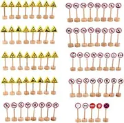 Abaodam 50Pcs Wooden Road Sign Model for Educational Traffic Signal Playthings Encourages Imaginative Play and Early Transportation Learning