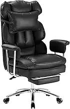 Sweetcrispy Executive Home Office Desk Chair - Ergonomic Big Tall High Back with Footrest & Lumbar Support, Reclining Height Adjustable, Comfy PU Leather Computer Gaming with Swivel Wheels, Black
