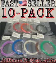 10 Colors ABS 1.75mm 3D Printer Pen Refill Pack Filament 16.4ft (5m) Per Color