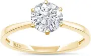 [SAVEARTH DIAMONDS] Engagement Ring, 6.5MM 1ct Round Cut Lab Created Moissanite Diamond Solitaire Wedding Promise Ring For Women In 14k Gold Over Sterling Silver (VVS1 Clarity)