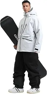 [GSOU SNOW] Mens Ski Jacket and Pants Set Ski Suit Snowboard Bibs Snowsuit Snow Coats Waterproof Hooded