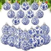 24 Pcs Christmas Blue and White Chinoiserie Ornaments Ball Christmas Tree Han