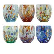 Set of Six 6 Murano Drinking Glasses Tumblers Blue Orange Red Green Millefiori