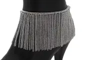 Women Silver Metal Chain Boot Bracelet Shoe Long Tassel Fringe Party Dance Charm