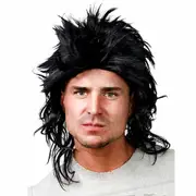 Black Mullet Wig 1980s Bogan - Mens