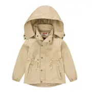 Nevenka Kid Boys Girls Windbreaker with Hood Lightweight Long Rain Jacket-Khaki
