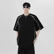 Elbow-Sleeve Crew Neck Plain Contrast Stitching T-Shirt White - 3XL