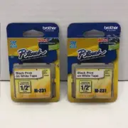 Brother P-touch M231 Label Tape 1/2" Black Print on White Tape 2-Pack - NEW