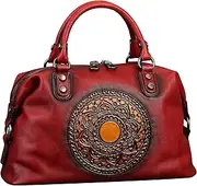 [Zhuoliang] Leather Handbag for Women, Retro Mandela Crossbody Handbag Tote Bag