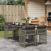5 Piece Garden Dining Set with Cushions Grey Poly Rattan Patio Bar Sets