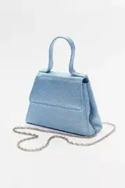 NWT Urban Outfitters Super Mini Trapezoid Bag Blue Fabric Chain Strap 90's Y2K