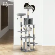 Petzly Cat Tree Tower Scratching Post Scratcher Condo Bed House 180cm Grey