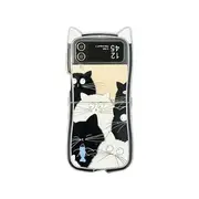 Cat Phone Case / Strap / Set - Samsung Flip Case - White Ear - Black & White - Samsung Z Flip 3 / 4