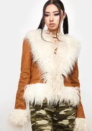 [Edikted] Brown Faux Fur Trim Coat