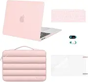 MOSISO Compatible with MacBook Air 13 inch Case 2022 2021 2020 2019 2018 Release A2337 M1 A2179 A1932 Retina, Plastic Hard Case&Puffy Sleeve Bag&Keyboard Skin&Webcam Cover&Screen Protector, Pink