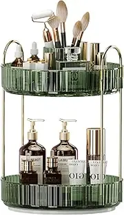360° Rotating Makeup Organizer, Large-Capacity Skincare Make Up Storage 2 Tier Perfume Organizers Cosmetic Dresser Organizer with Makeup Brush Holder, Fits Bedroom, Bathroom, Vanity Shelf Countertop