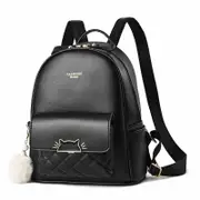 Nevenka Mini Backpack for Women Cute Leather Small Bookbag with Cat Shaped Lock-Black