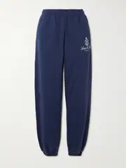 [Sporty & Rich] Sporty & Rich - Vendome Embroidered Cotton-jersey Track Pants - Navy - small small Blue