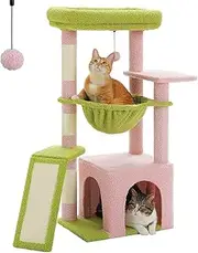 PAWZ Road Cat Tree for Indoor Cats, 92cm Cat Tower with 3 Scratching Post,Scratching Board, Large Condo, Cozy Hammock and Large Top Perch for Kittens, Pink