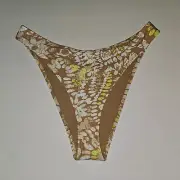 American Eagle Aerie High Cut Low Rise Cheeky Bikini Bottom MEDIUM Brown Floral