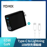 在飛比找momo購物網優惠-【YOMIX 優迷】65W GaN氮化鎵USB-C PD/Q