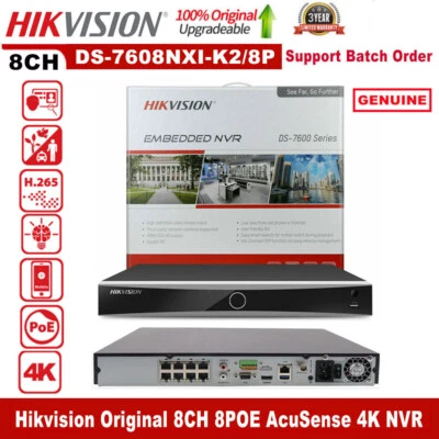 Hikvision Original 12MP AI NVR 8-channel AcuSense 4K 8CH 8POE DS-7608NXI-K2/8P