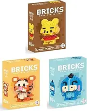 Yummy Baby Products Micro Mini Building Blocks Anime Character Set (500+ Pieces), Ages +14, Toys Gifts for Kids and Adults (3 Pack) (Bear/Tiger/Donkey)