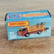 Matchbox Superfast #71 Cattle Truck Diecast Car Lesney 1976 Brown Yellow Boxed