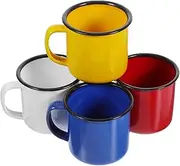 CLISPEED 4Pcs Vintage Enamel Mugs Retro Drinking Cups for Tea Coffee Milk Juice Lightweight and Portable Camping Mugs Red Yellow for Home Office Travel
