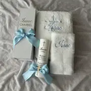 Christening Baptism Naming Day Candle and Embroidered Towel Set Keepsake