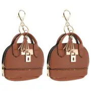 Mini Tote Bag Keychain, 2 Pcs Cute Coin Purse Keychain, Brown