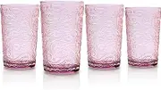 Godinger Highball Drinking Glasses, Tall Glass Cups Cocktail Glasses, Water Glasses, Romantic Design - Paisley Collection, Blush, Set of 4