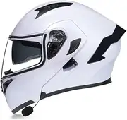 Motorcycle Full Face Bluetooth Helmet Double-Viso Cover Modular Flip Over DOT/ECE Approved Crash Helmet Moped Street Bike Crash Helmet for Men and Women A,M=57-58CM