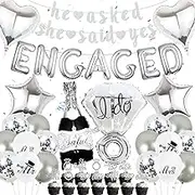 Engagement Party Decorations - Silver Engagement Balloons, She Said Yes Banner, Ring Balloons, Cupcake Topper, Engagement Wedding Party Supplies